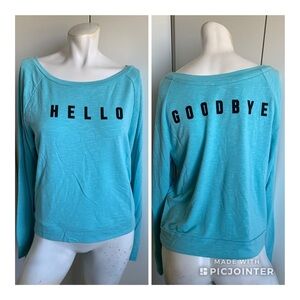 Hello/Goodbye PINK Victorias Secret XS blue boat neck t-shirt